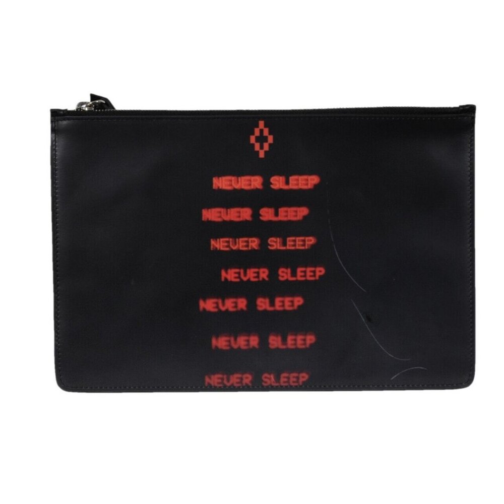 Marcelo Burlon Never Sleep Pouch Bag Black Leather Document Card Holder Pochette
